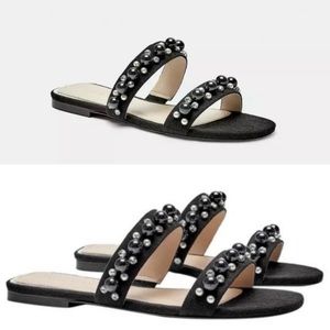 Zara pearl and rhinestone slide sandals
